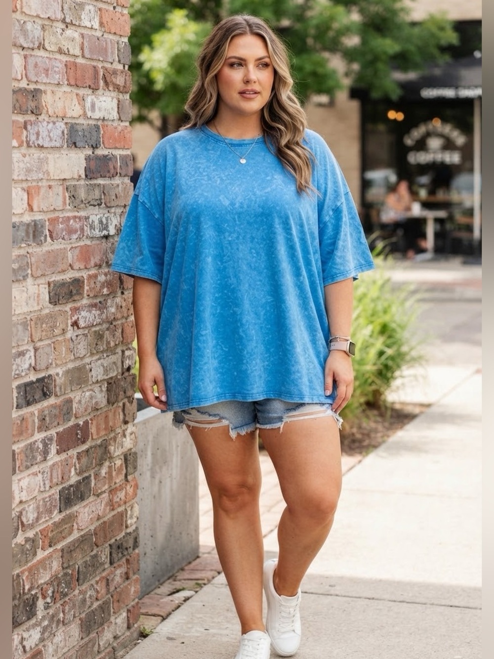 NWOT Zenana Blue Mineral Wash Oversized Tee 2X/3X